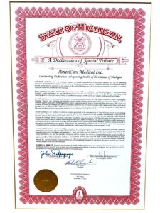 A Declaration of Special Tribute from the State of Michigan to AmeriCare Medical Inc.
