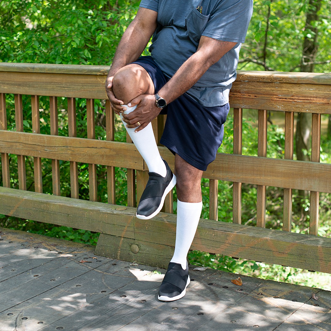 Man wearing Sigvaris compression stockings